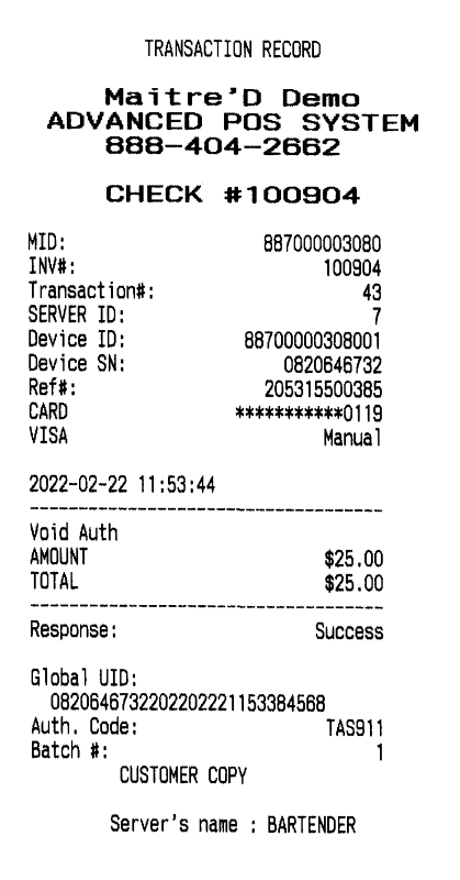 Transaction Record - Customer Copy