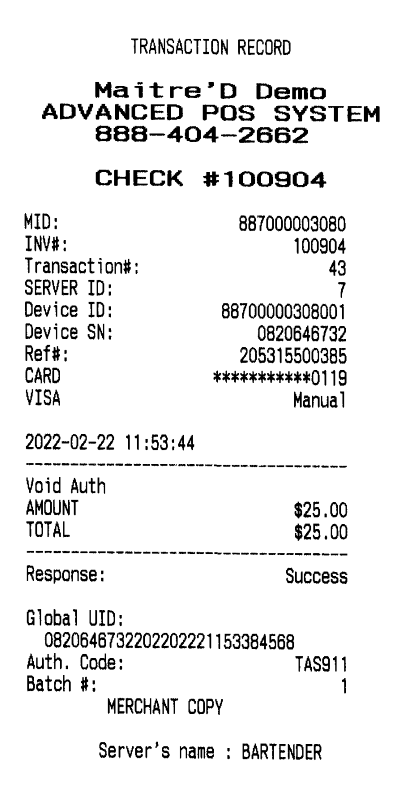 Transaction Record - Merchant Copy