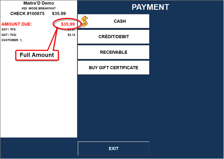 Payment Screen