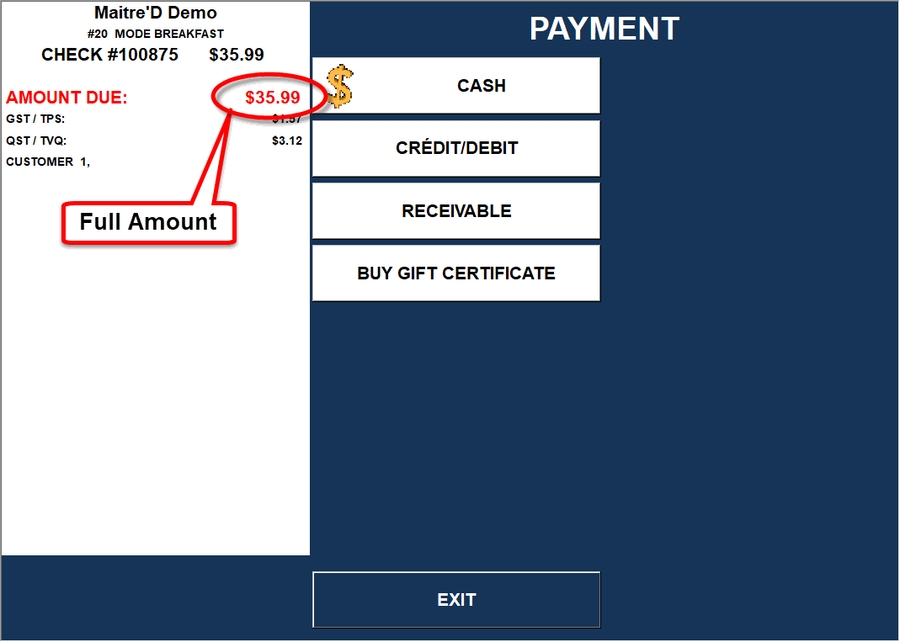 Payment Screen