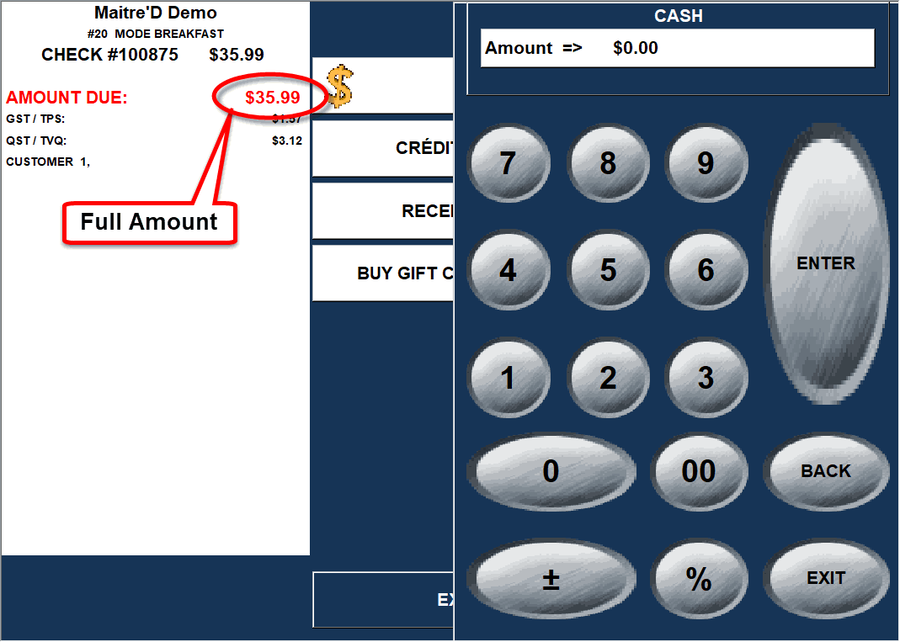 Payment Screen - Applying amount