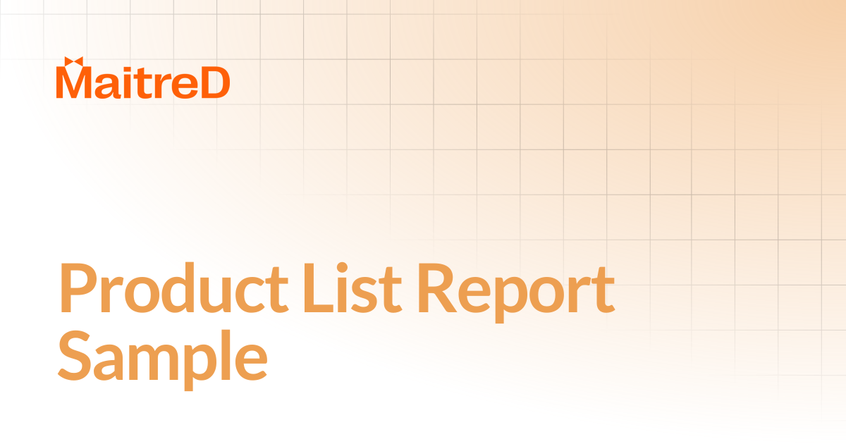 Product List Report Sample | MD Documentation Center