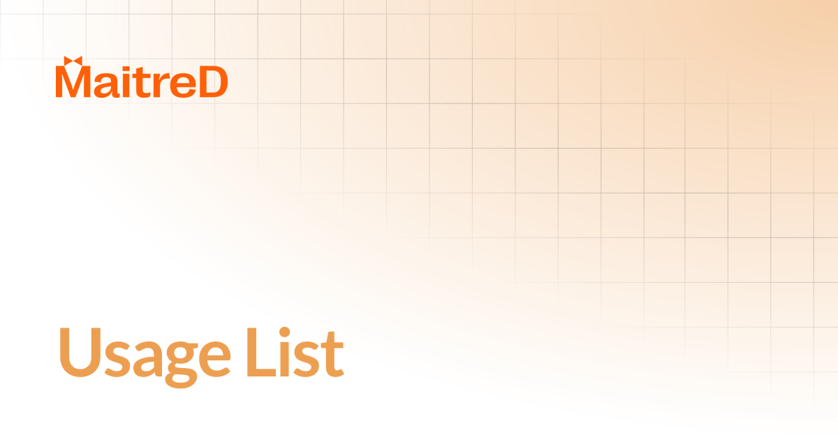 Usage List | MD Documentation Center